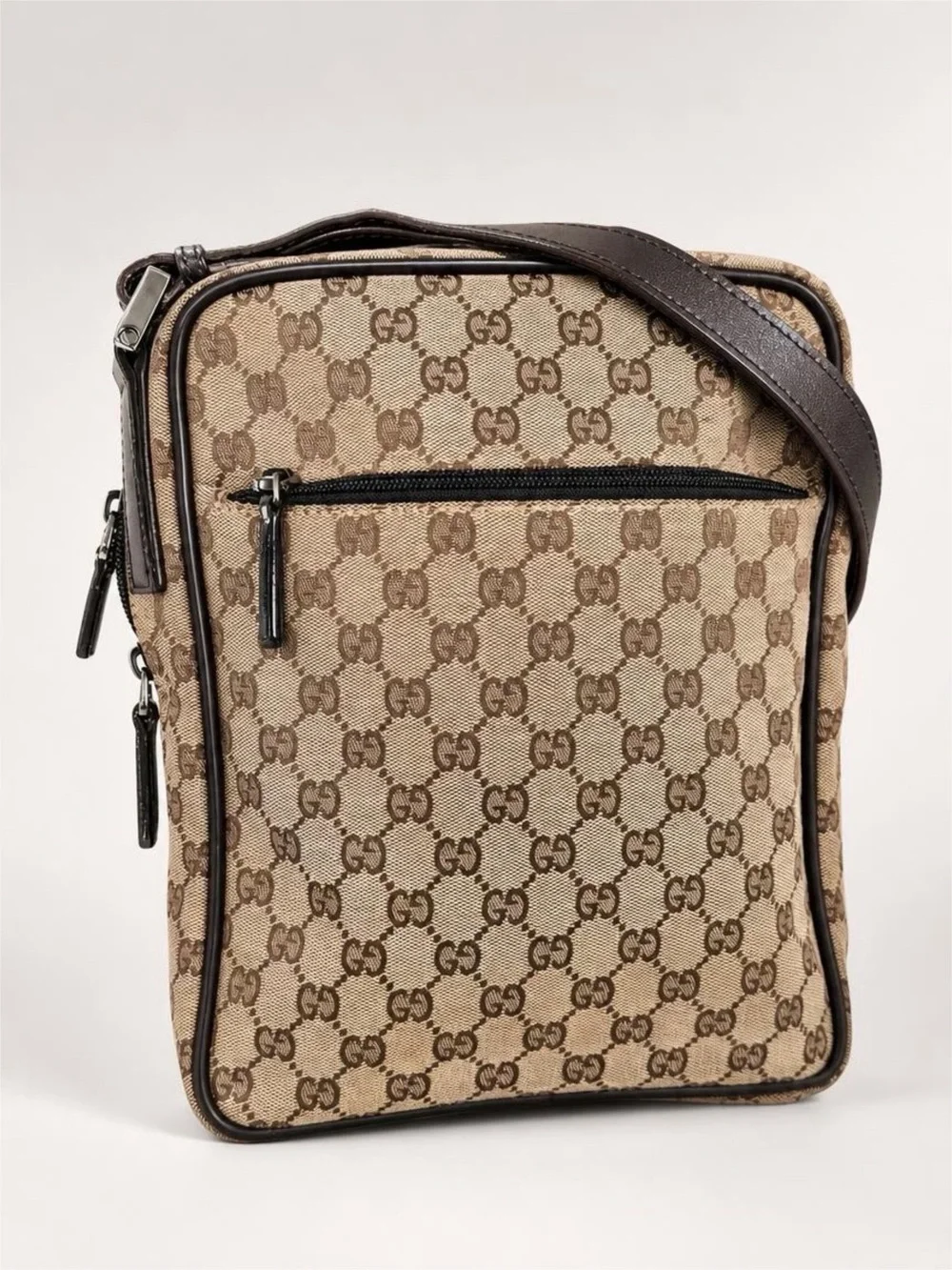 Gucci Beige & Brown GG Canvas Messenger Bag